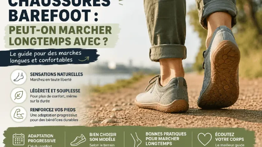 Personne marchant avec des chaussures barefoot sur un chemin naturel
