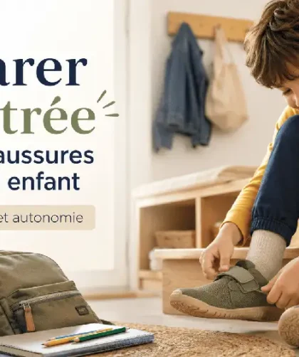 Enfant enfilant des chaussures minimalistes pour préparer la rentrée scolaire