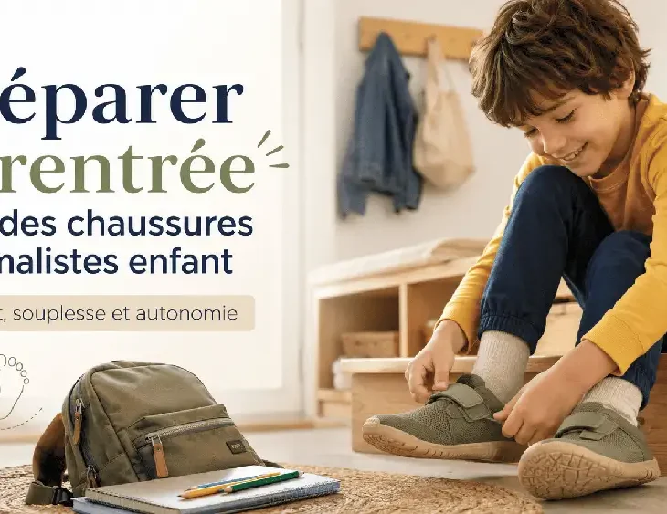 Enfant enfilant des chaussures minimalistes pour préparer la rentrée scolaire
